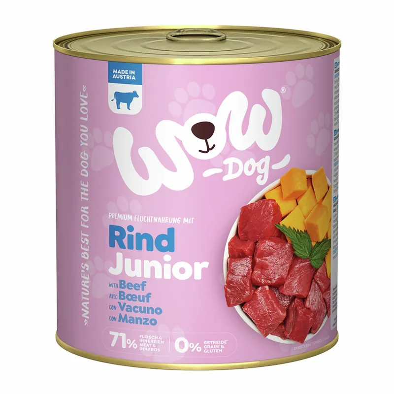 Sparpaket 6 x 800 g Wow Junior Rind mit Kürbis + Brennnessel Hunde Nassfutter Top-Angebot